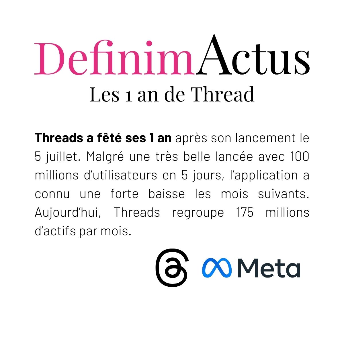 actualités digitales 1 an threads Instagram Facebook Meta DefinimActus développement web
