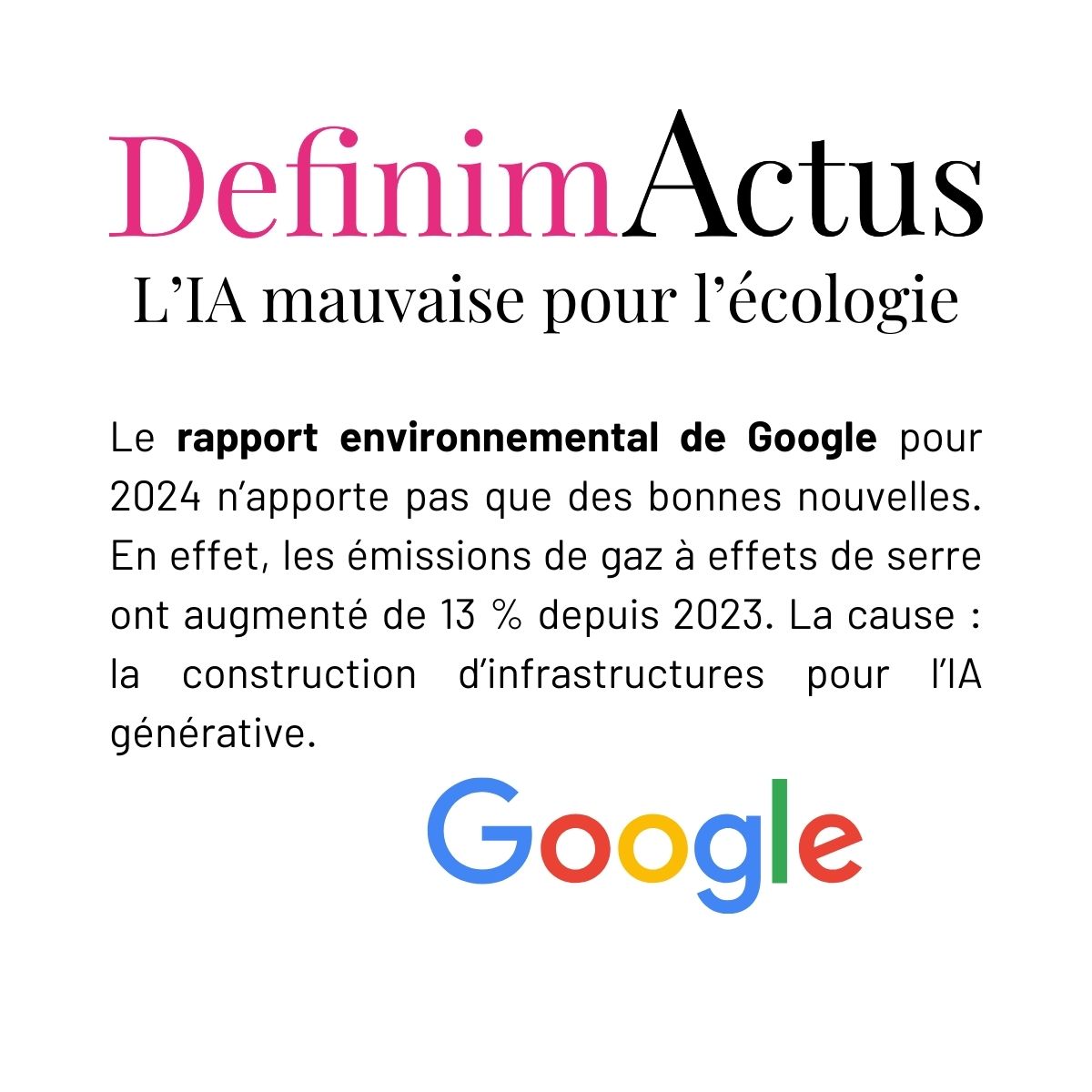 Rapport environnemental Google 2024 actualités digitales IA générative agence développement web