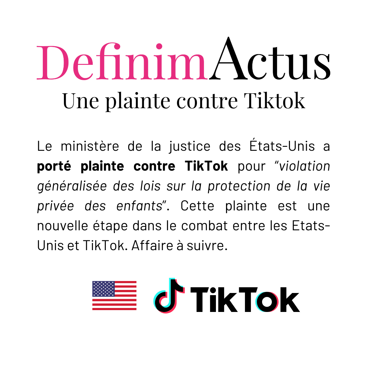 plainte etats unis tiktok loi protection de la vie privée des enfants actualité aout 2024