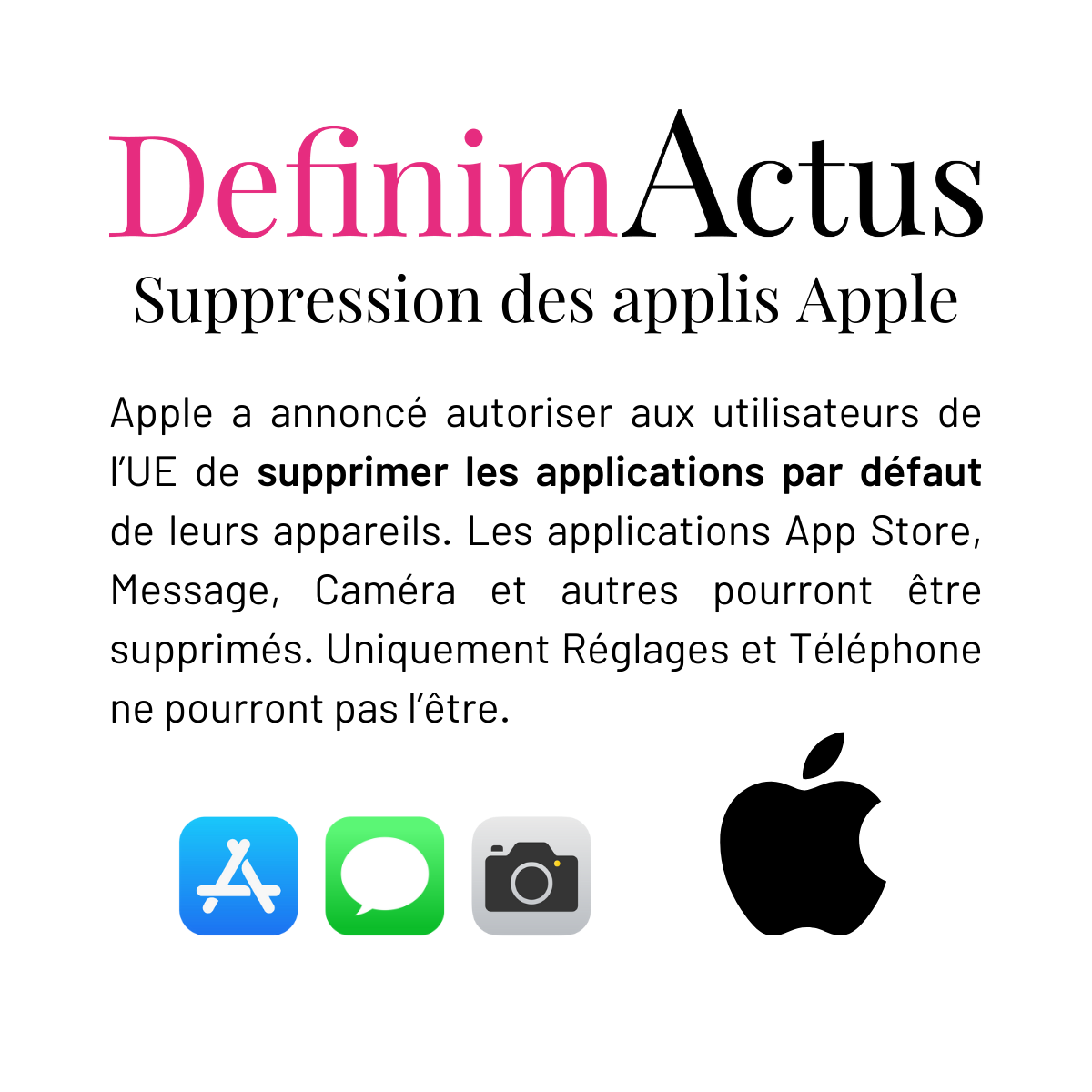 suppression applications natives IOS Apple messages app store actualités septembre 2024