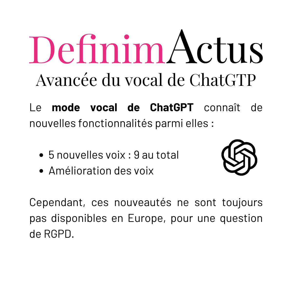 mode vocal avancé chatgpt open ai mises à jour septembre 2024 intelligence artificielle