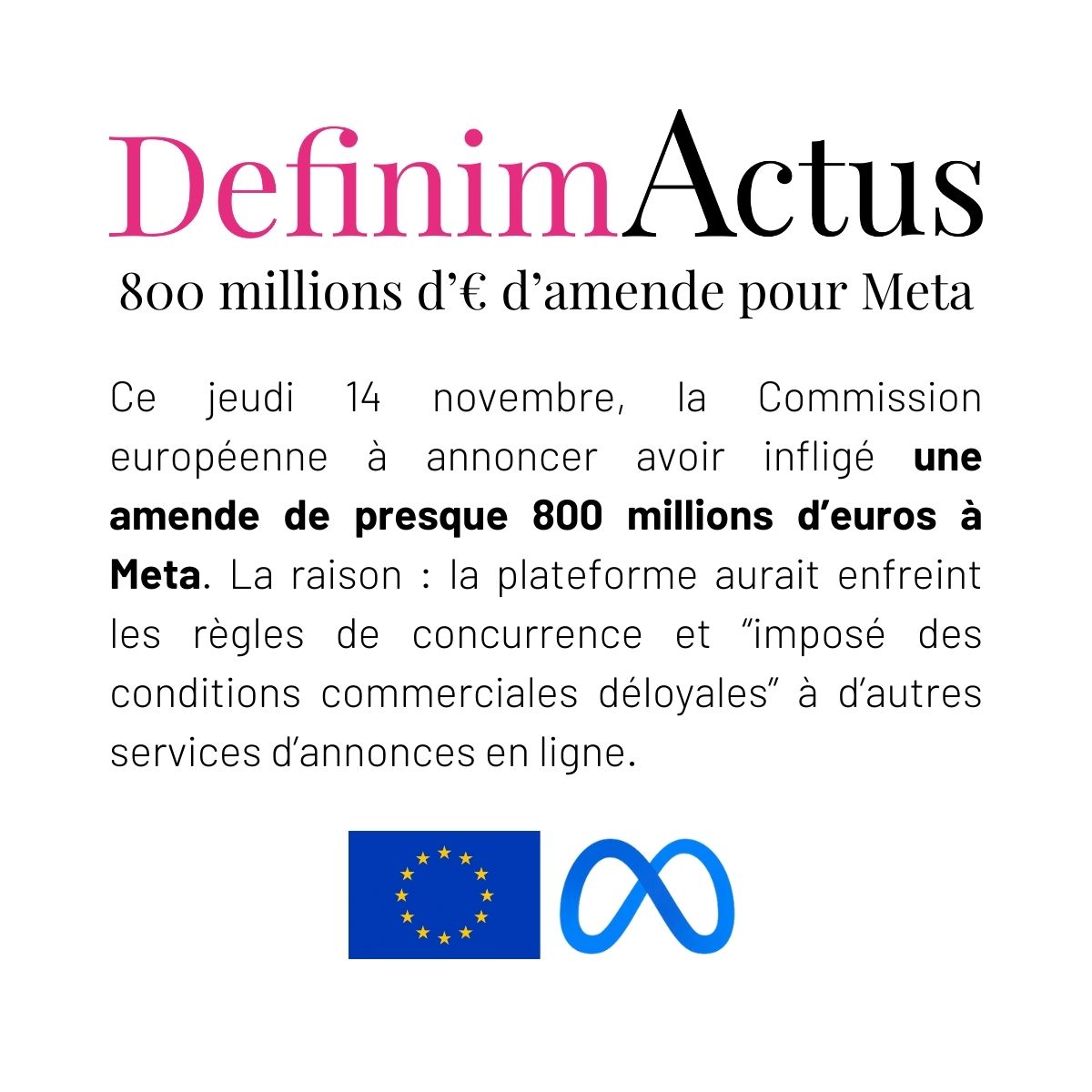 meta amende ue antitrust abus position dominante annonceurs concurrence équitable pratiques monopolistiques