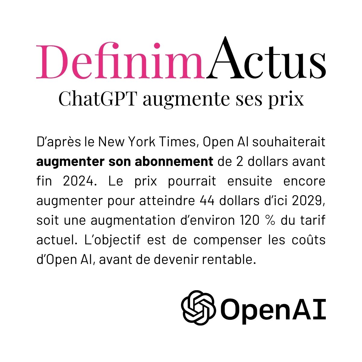 chatgpt openai abonnement augmentation prix intelligence artificielle cloud modèle économique rentable