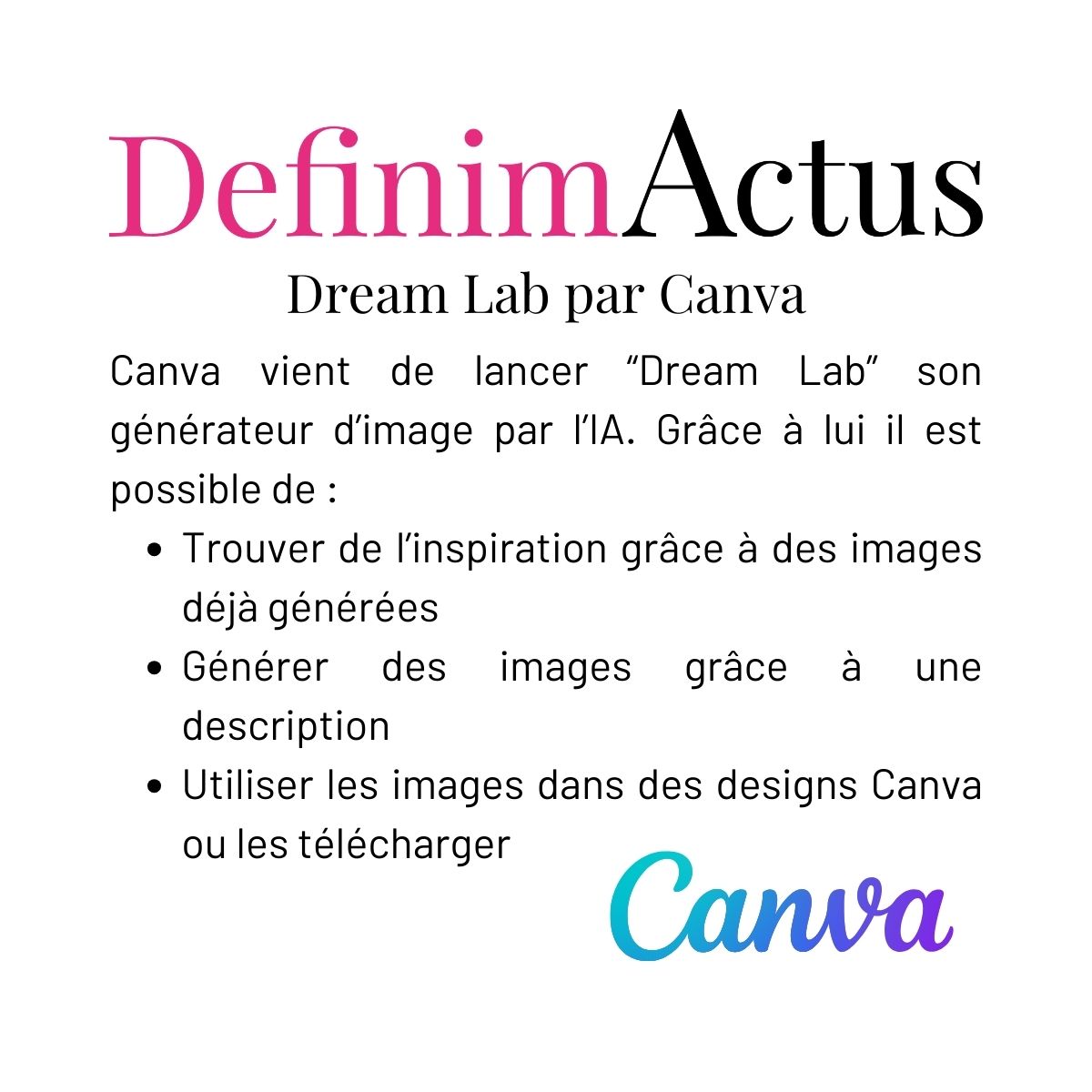 canva dream lab générateur image ia création visuelle design inspiration préréglages style format