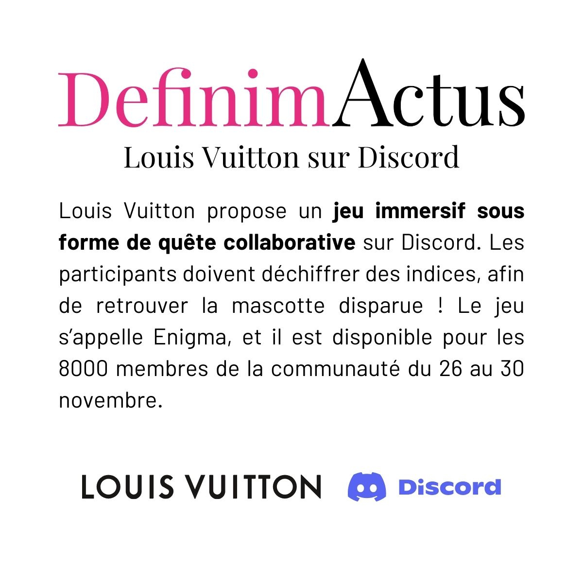 louis vuitton jeu interactif discord enigma engagement communauté luxe technologie expérience immersive