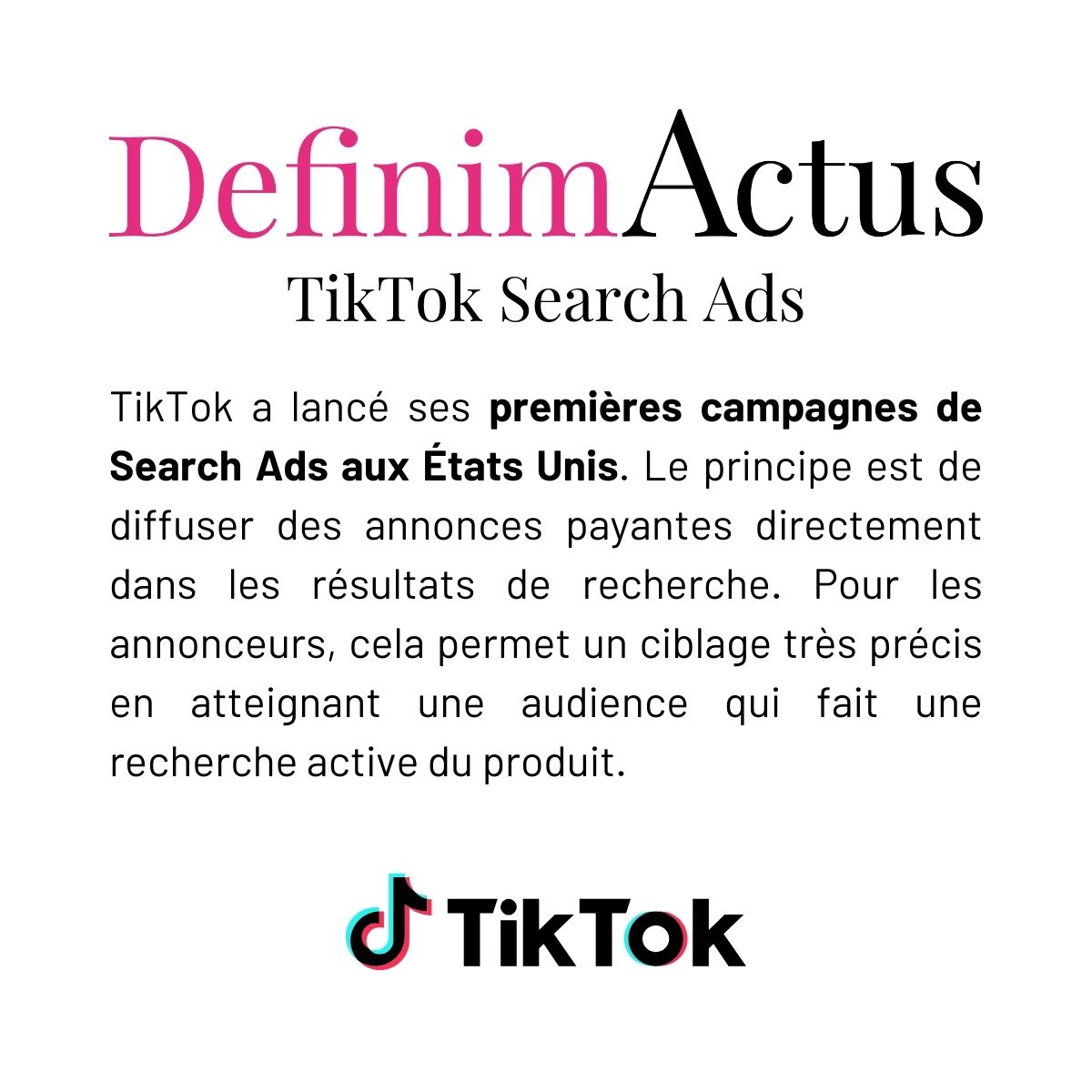 tiktok search ads publicité ciblage annonceurs conversion recherche plateforme concurrent google