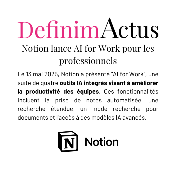Notion AI for Work prise de notes automatisée recherche étendue génération documents modèles IA