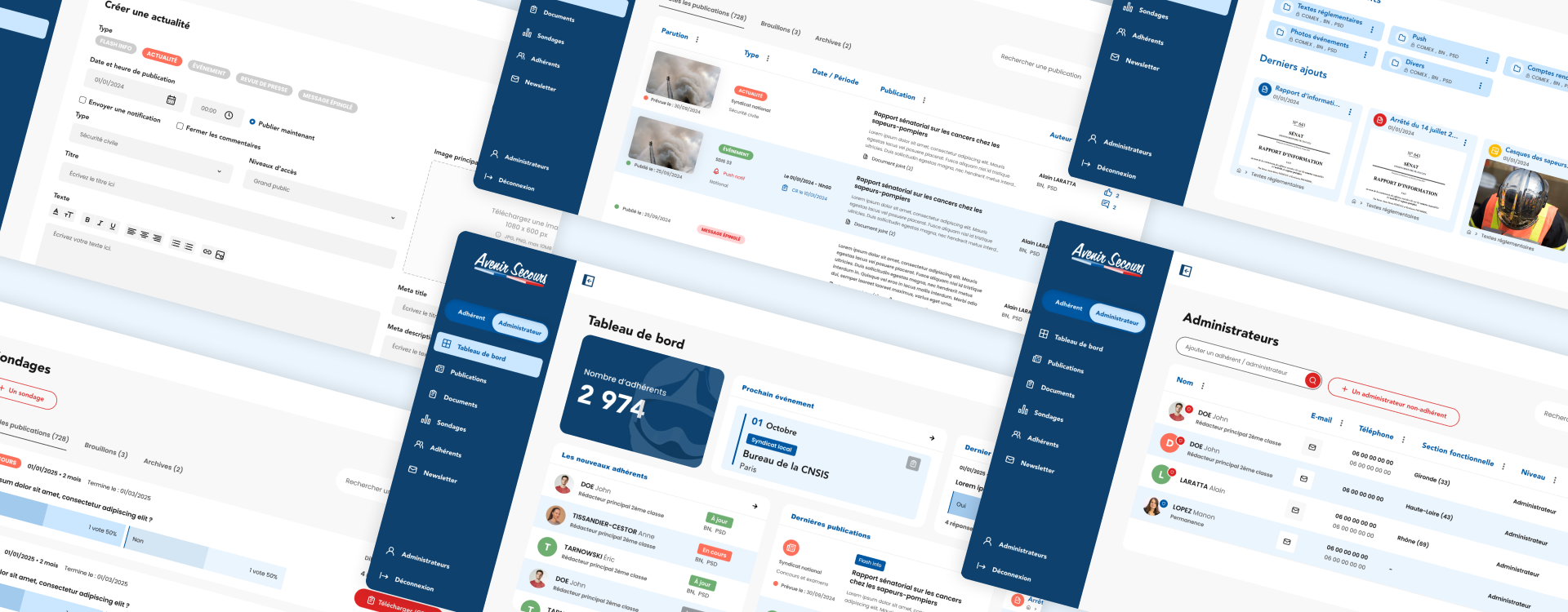 back office pwa application web et mobile gérer flux posts actualités gérer adhérents catégorisation
