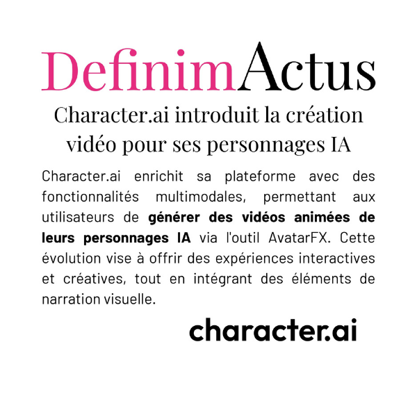 Character.ai AvatarFX création vidéo IA animation personnages Scènes Streams multimodalité
