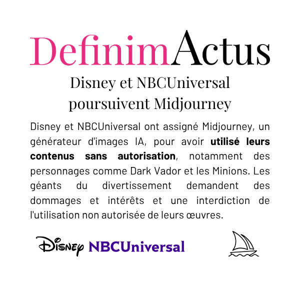 Disney NBCUniversal Midjourney piraterie IA violation de droits Dark Vador Minions.