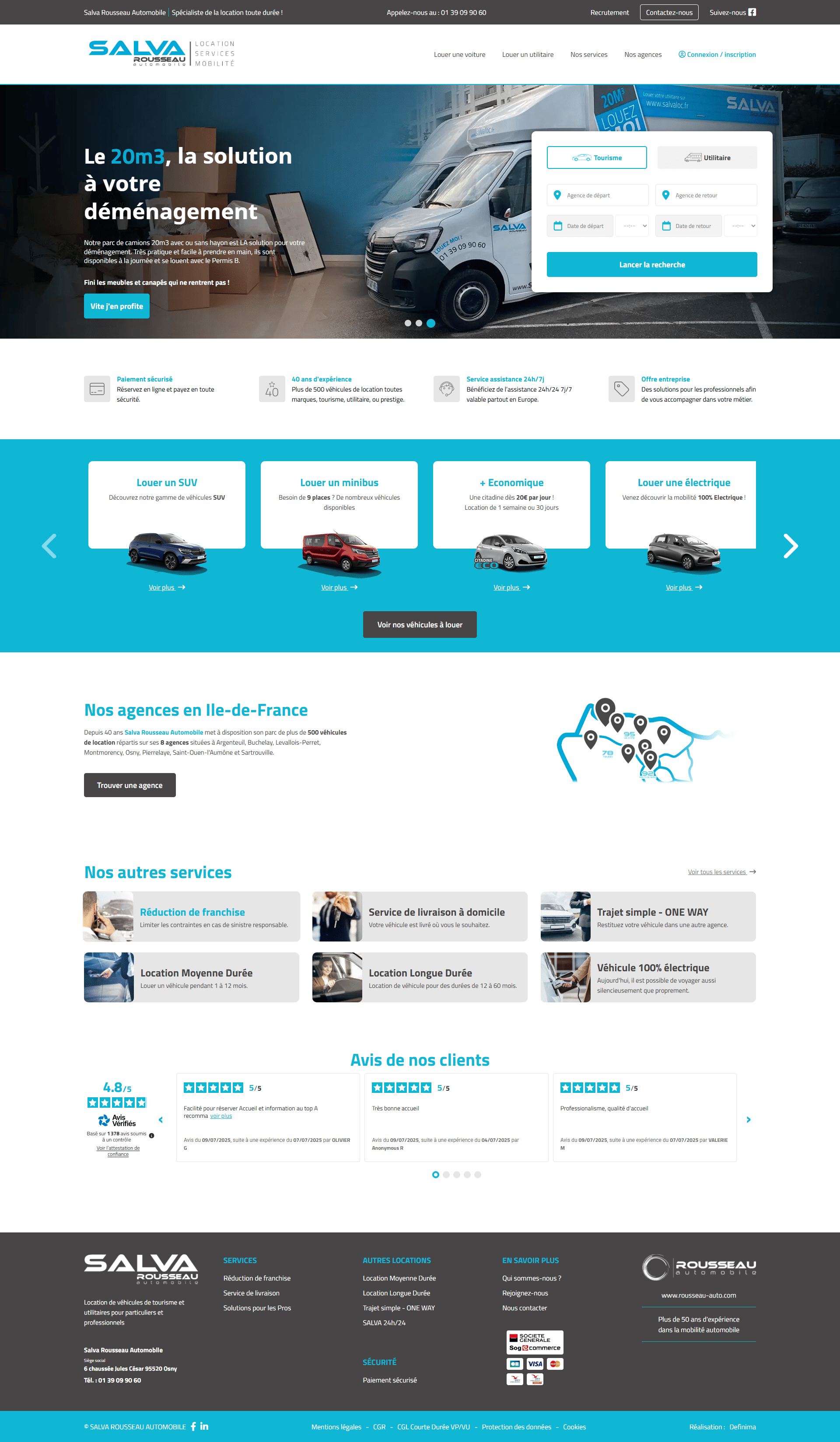 Interface web Salvaloc filtre dynamique véhicules proximité gestion autonome agences location intégrée