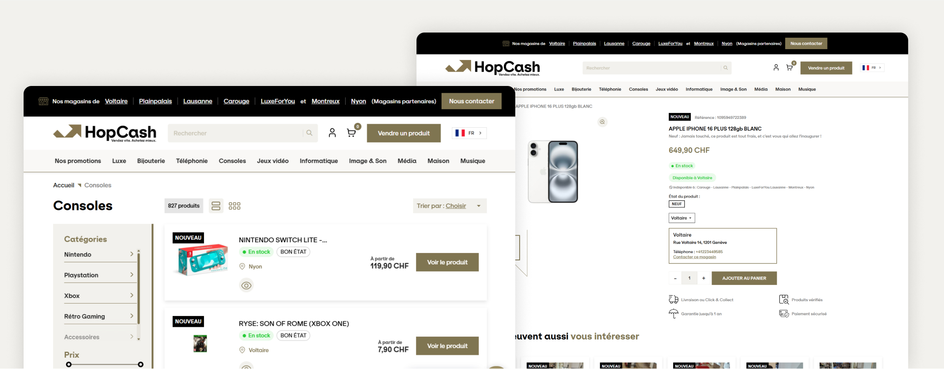 refonte site ecommerce vente produits occasion suisse defininma agence digitale bordeaux