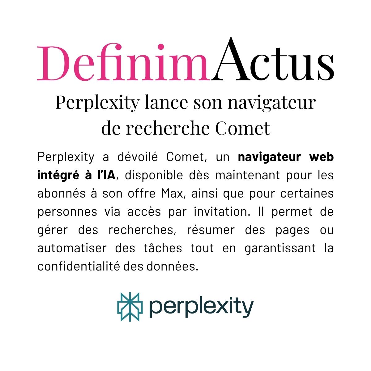navigateur IA Comet Perplexity Chromium agentic interface confidentialité abonnement