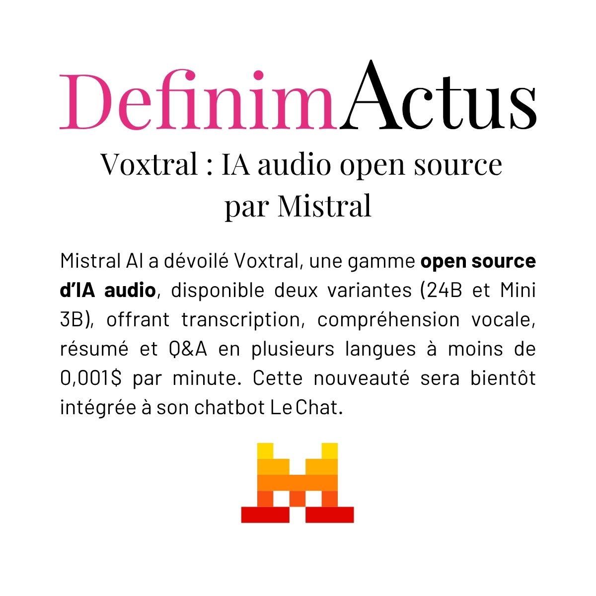 Mistral Voxtral open source audio transcription compréhension vocale multilingue 24B Mini 3B