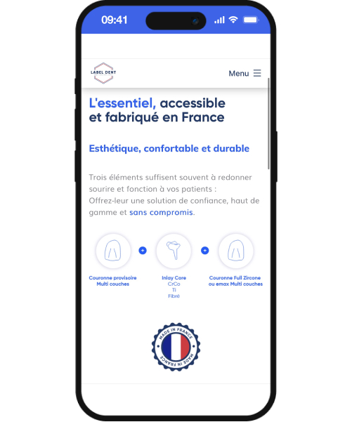 site web professionnel label dent entreprise prothèses dentaires carrière navigation intuitive