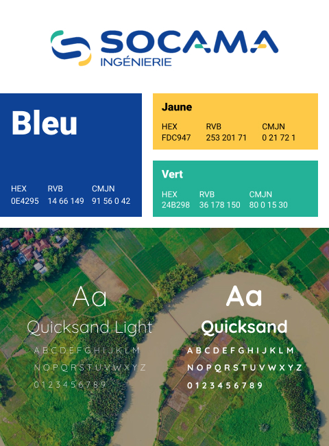 Charte graphique Socama, couleurs et typographie définissant l’identité visuelle de la marque