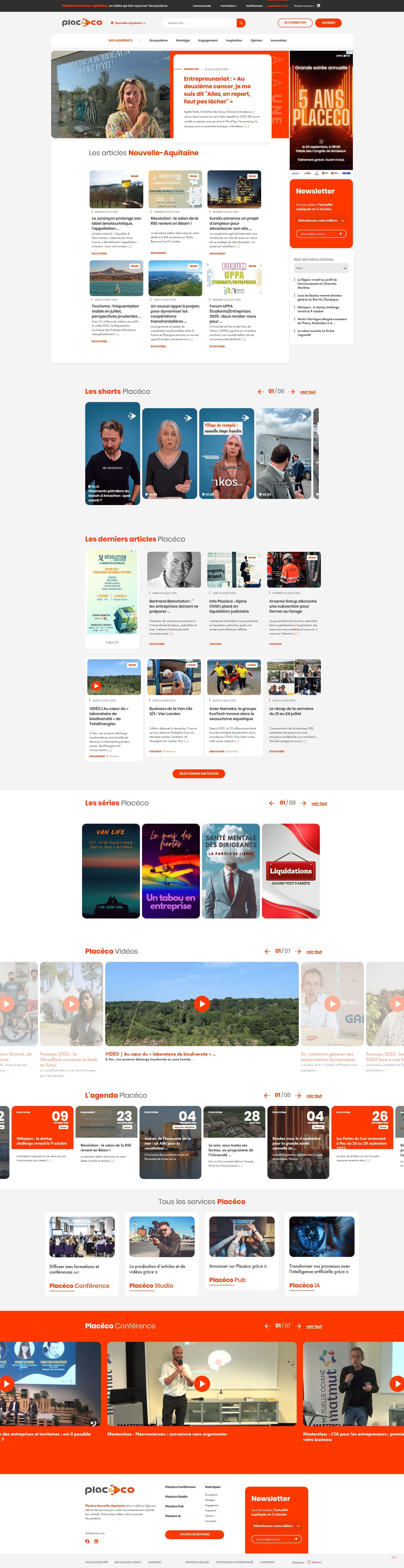 Placéco CMS sur mesure développé par Definima gestion contenus adhésions publicité événements newsletters intégrées