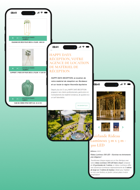 intégration ERP site e-commerce location matériel réception PrestaShop HappyDays intégration ERP site e-commerce location matériel réception PrestaShop HappyDays