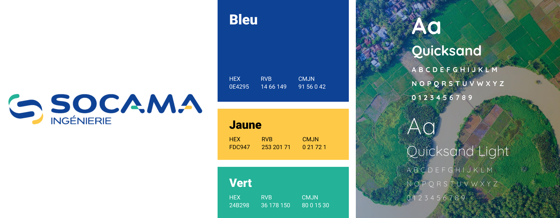 Charte graphique Socama, couleurs professionnelles, typographie sans-serif