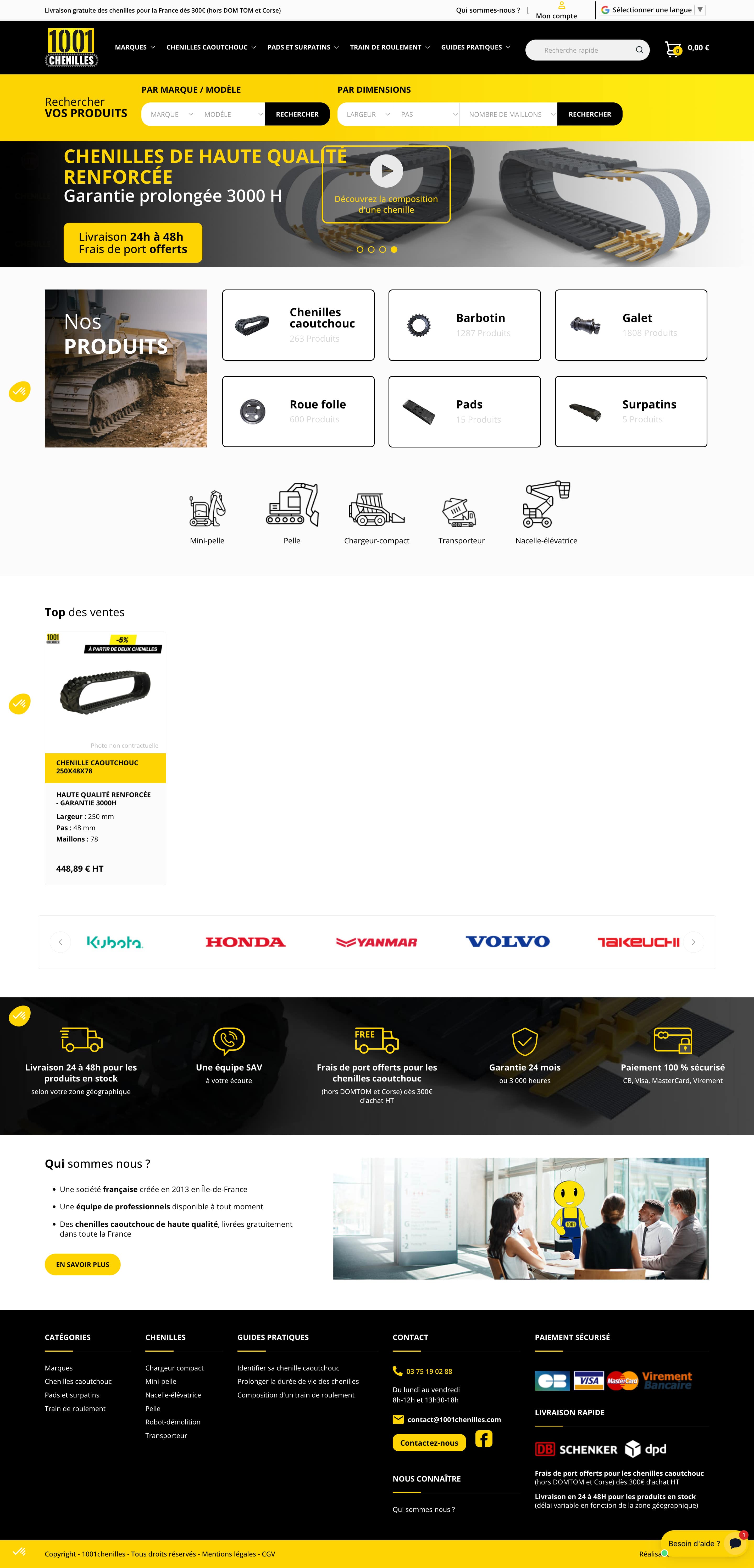 site ecommerce prestashop vente chenilles engins chantier catalogue 10000 références recherche