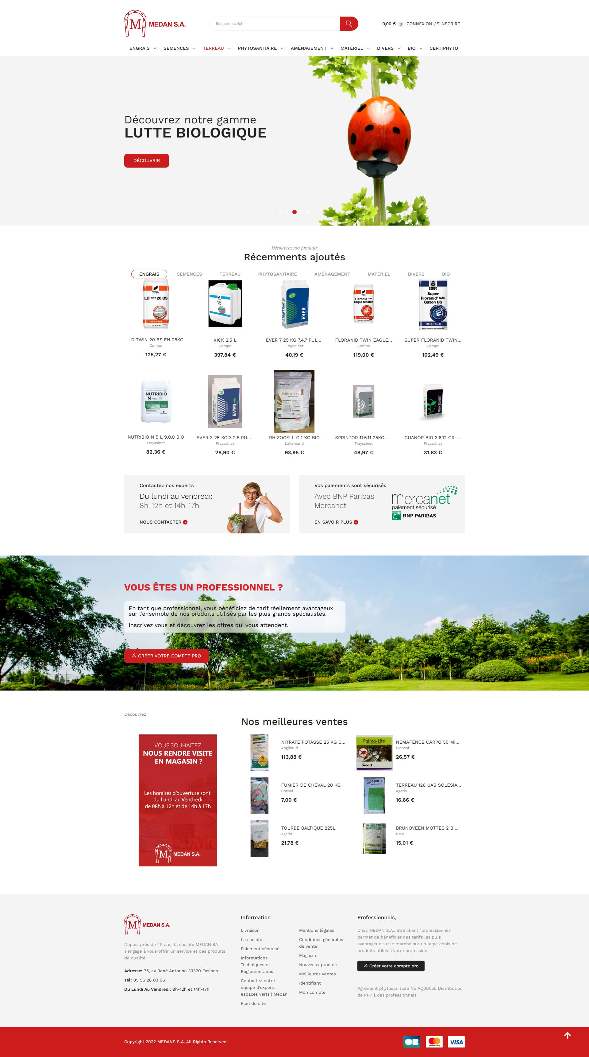 Arborescence e-commerce optimisée pour Medan S.A. horticulture et maraîchage agence web bordeaux