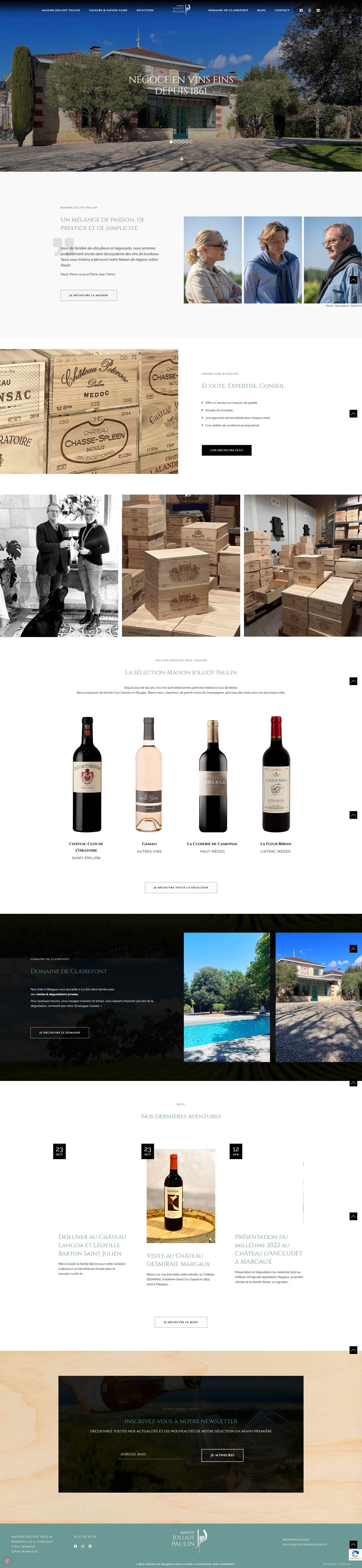 réation site WordPress Maison Jolliot Paulin vin en primeur gîtes Médoc SEO design UX site vitrine
