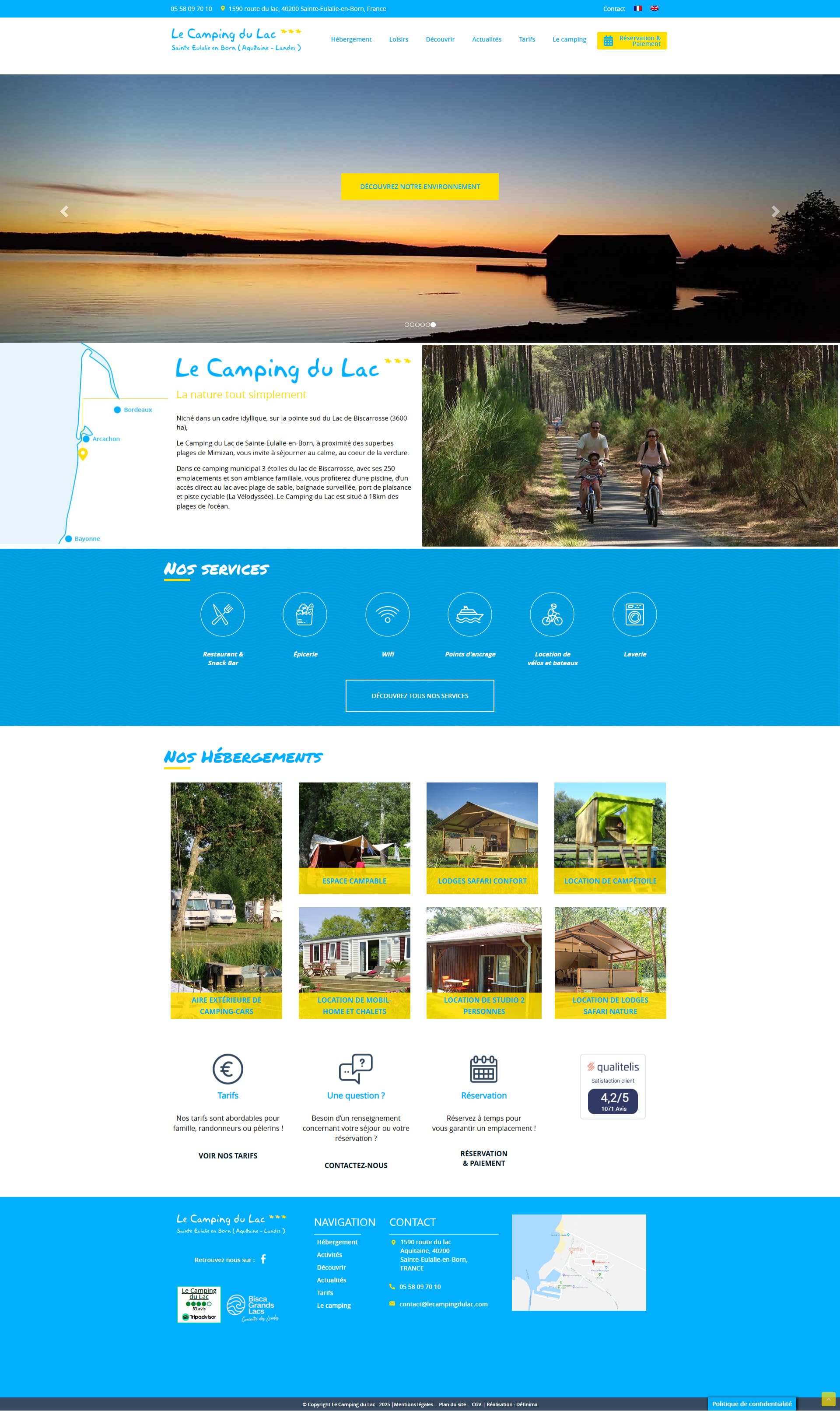 camping trois étoiles Landes site vitrine responsive refonte design tourisme Definima vacances