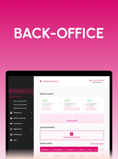 développement outil métier gestion salons professionnels plateforme multilingue sur mesure
