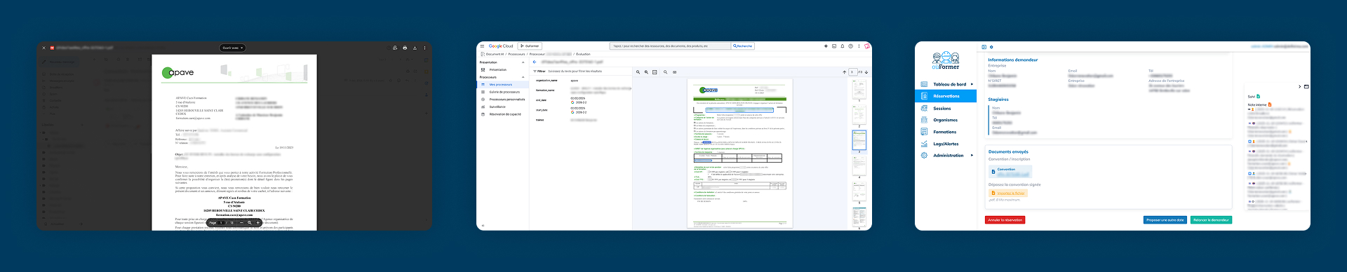 Interface automatisée avec flux d’emails et IA de tri documentaire