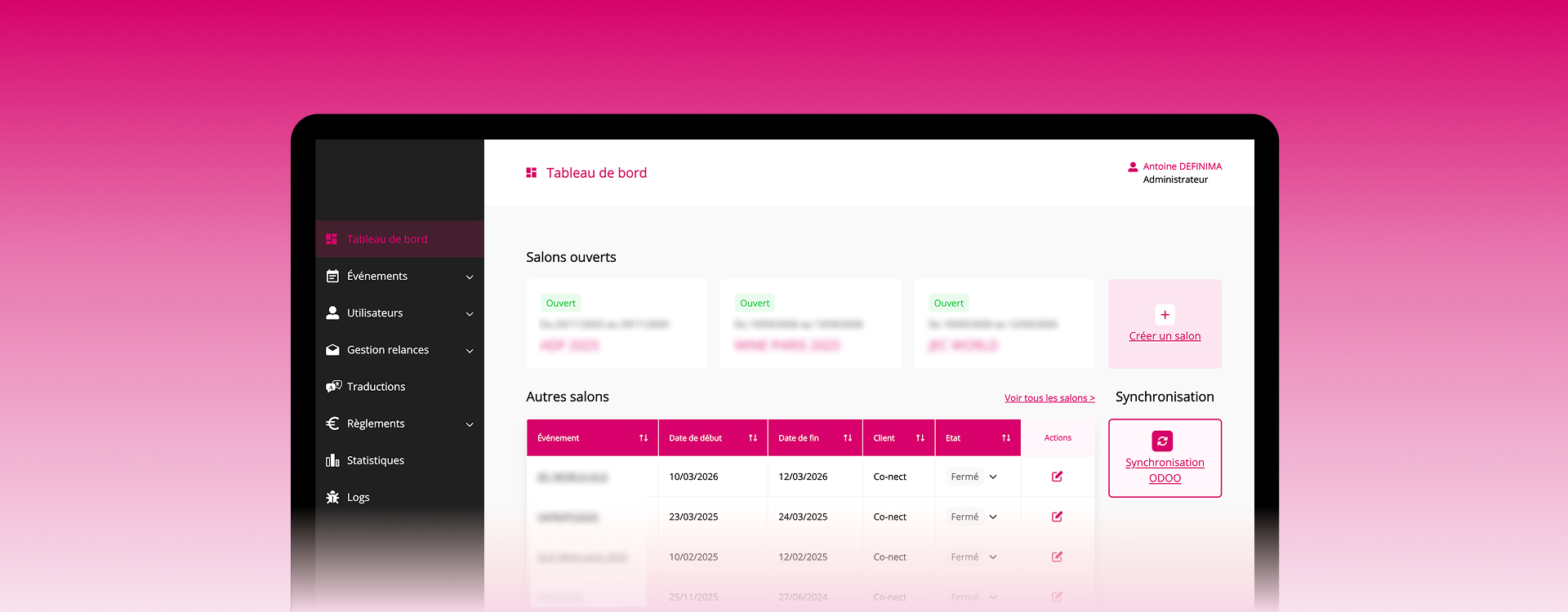 plateforme gestion exposants stands événements salons outil métier sur mesure développement