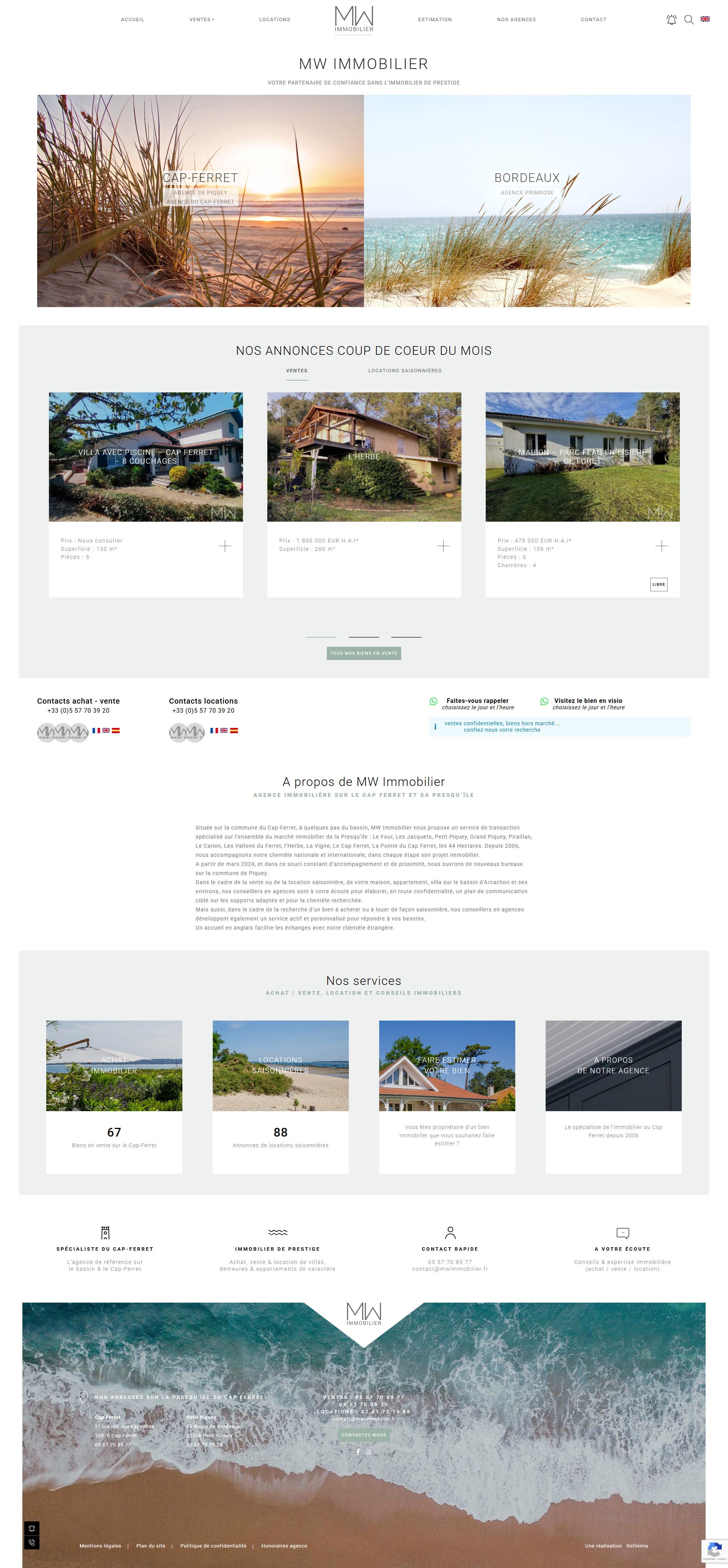 refonte site vitrine wordpress agence immobilier luxe cap ferret agence développement web bordeaux
