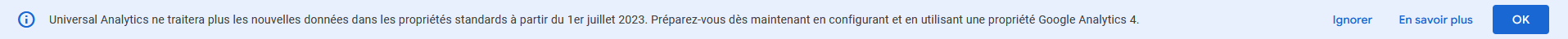 Fin Universal Analytics migration Google Analytics 4 évolution tracking données analyse performance web