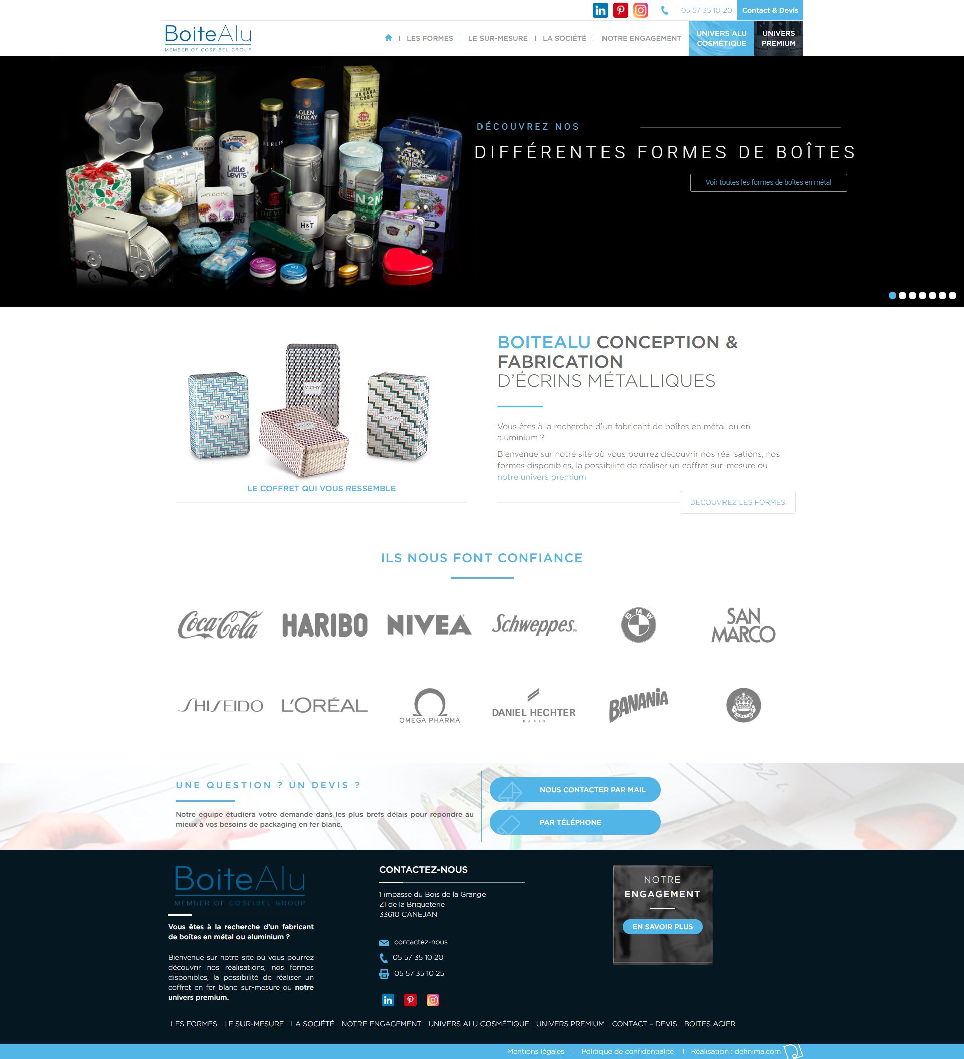 Agence Definima Bordeaux creation site vitrine boite aluminium personnalisee