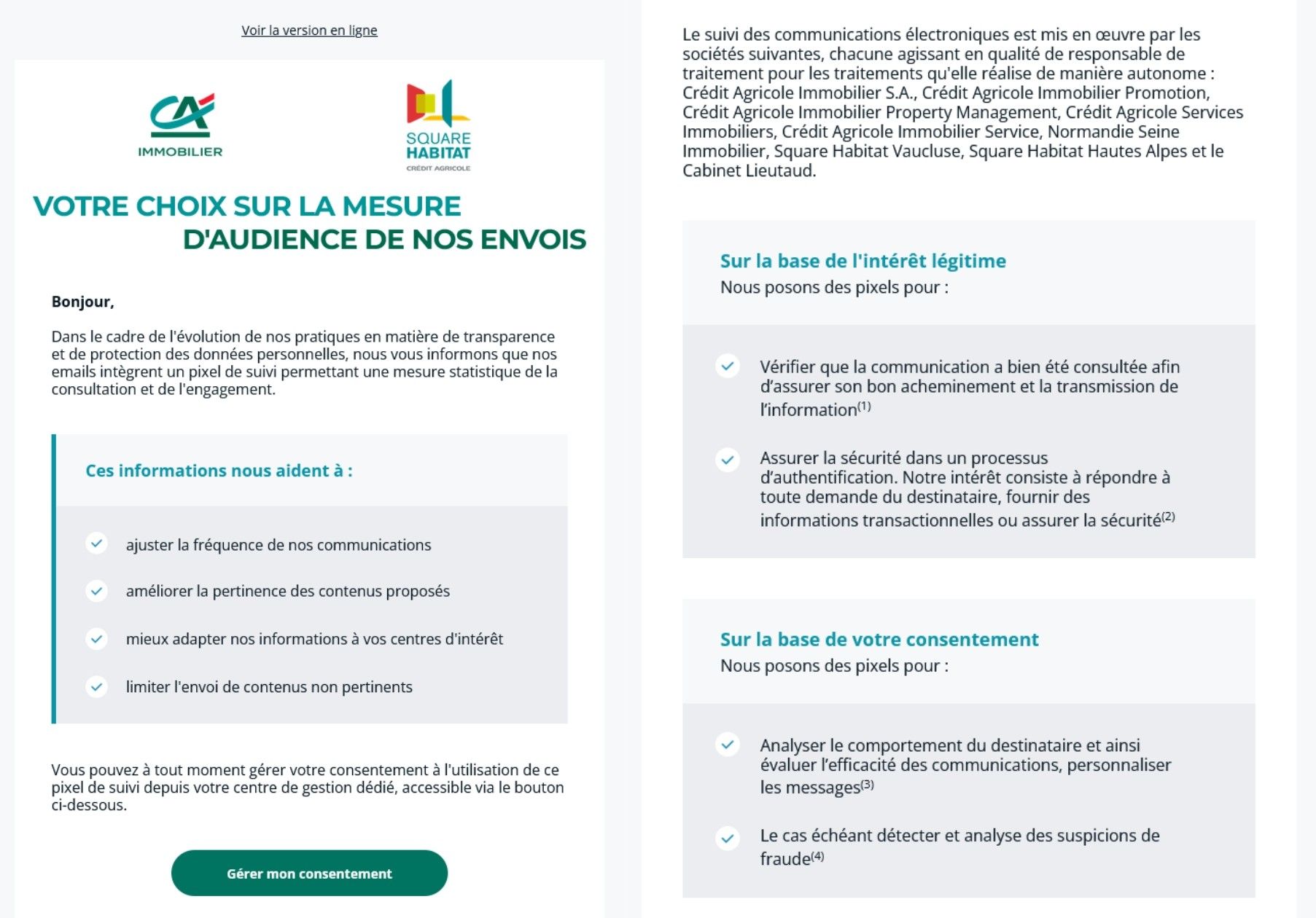 Exemple de pixel de suivi intégré dans une campagne d'emailing du Crédit Agricole