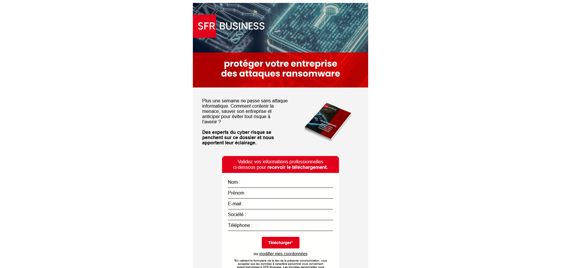 Exemple d'emailing SFR Business avec pixel pour l'optimisation de communication digitale