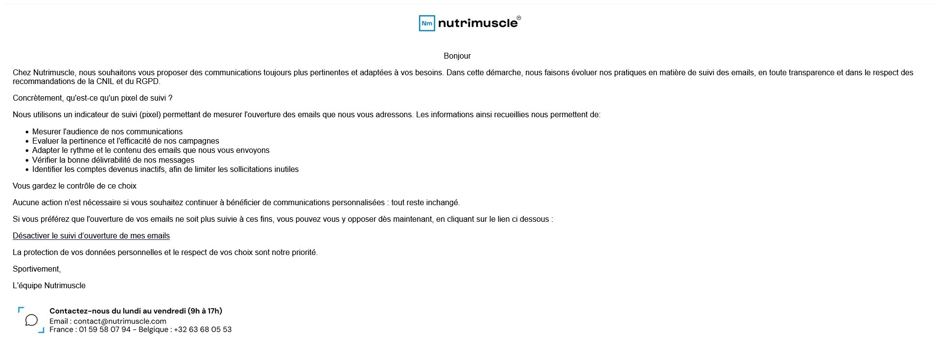 Pixel email Nutrimuscle par Definima, agence web bordeaux experte en communication digitale
