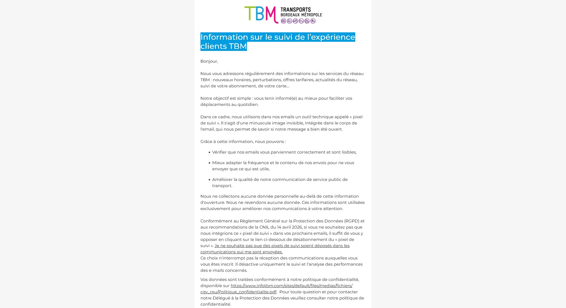 Campagne email TBM gérée par Definima, votre expert en stratégie digitale et webmarketing