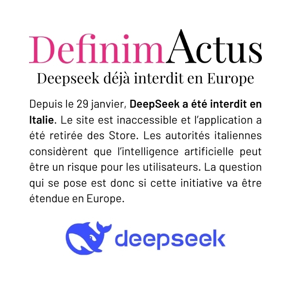Logo de DeepSeek barré, symbolisant l'interdiction de l'application en Italie
