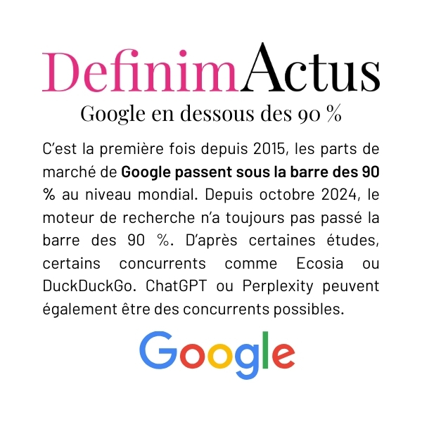 Graphique montrant la baisse de la part de marché de Google sous les 90 % fin 2024