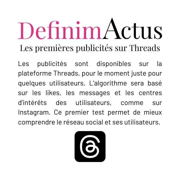 Aperçu des premières publicités intégrées dans le fil d'actualité de Threads