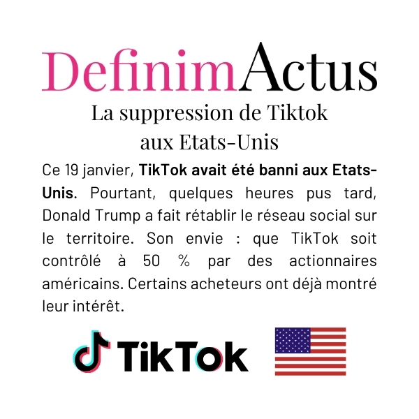 TikTok avec un bandeau 'Interdit' symbolisant la fermeture de l'application aux États-Unis